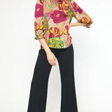 Mocha Floral Print Flutter Mock Neck Top