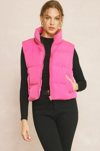 Cropped Puffer Vest with Side Pockets