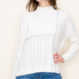 Ivory + Grey Patch Stitch Mock Neck Sweater