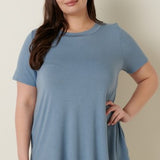 Stone Blue Scoop Neck Round Hem Bamboo Tee