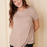 Taupe Scoop Neck Round Hem Bamboo Tee
