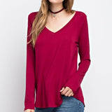 Burgundy Bamboo L/S V Neck