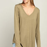 Light Olive Bamboo L/S V Neck