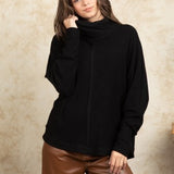 Black Mock Neck Dolman Sleeve Front Seam Pullover