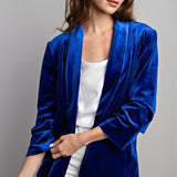 Royal Blue Ruched Sleeve Velvet Blazer