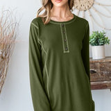 Olive Solid Ribbed L/S with Contrast Stitch