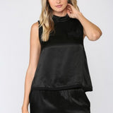 Black Sleeveless Satin Tank