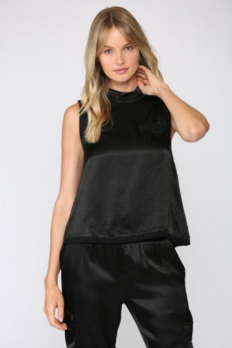 Black Sleeveless Satin Tank