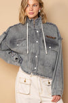 Ash Black Zippered Fray Hem Jacket