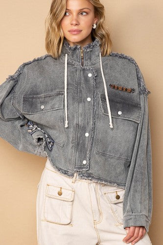 Ash Black Zippered Fray Hem Jacket
