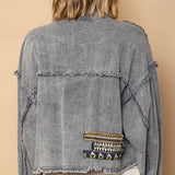 Ash Black Zippered Fray Hem Jacket