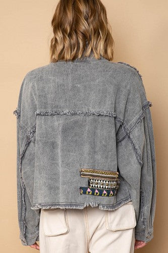 Ash Black Zippered Fray Hem Jacket