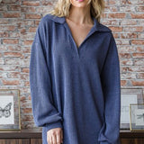 Navy Urban Ribbed V Neck L/S Top