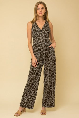 Black & Brown Geo Sleeveless Jumpsuit