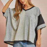 Charcoal + Grey Colorblock V Neck