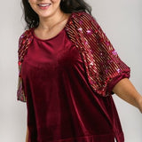 Taupe Velvet Sequin Sleeve Top