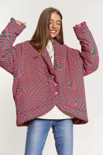 Pink + Green Retro Geo Print Jacket