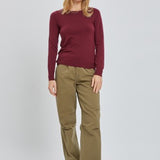 Wine Classic Sweater with Ribbed Ends