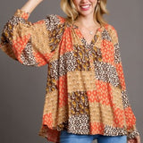 Mocha + Rust Patchwork Blouse