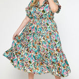 Ivory + Teal Mosaic Print Flowy Midi Dress