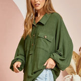 Heather Grey Knit Oversized Button Double Pocket