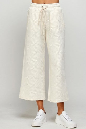 Cream Textured Crop Wide Pants