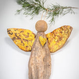 7x7.5 Driftwood Angel Ornament with Gold Heart
