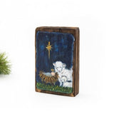 4x6" Handpainted Rustic Wood Block, Sheep at the Manger
