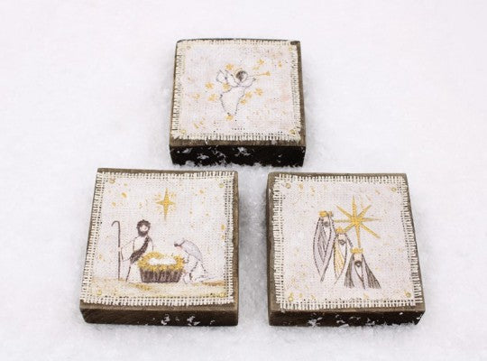 4" Handpainted Fabric/Wood Nativity Block