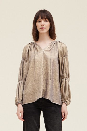 Gold Cloud Gather Sleeve Shine Blouse