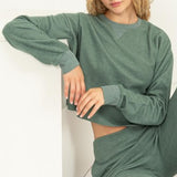 Green Hacci Brushed Crew Pullover Crop