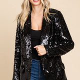 Black Sequin Lapel Blazer