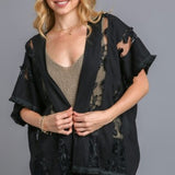Black Linen & Lace Contrast Kimono