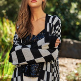 Black & White Checker Open Cardigan