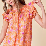Orange + Plum Print Double Ruffle Tank