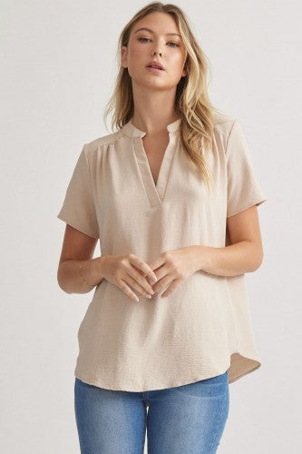 V Neck Dolman with Gathered Shoulder Detail