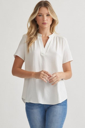 V Neck Dolman with Gathered Shoulder Detail
