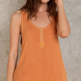 Earthy Orange Micro Rib Button Tank