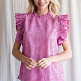 Pink Irregular Dot Flutter Sleeve Top