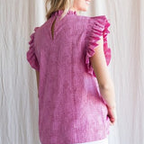 Pink Irregular Dot Flutter Sleeve Top