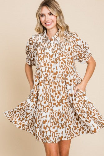 Toffee Retro Print Swing Hem Dress