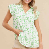 Green Irregular Polka Dot Flutter Blouse