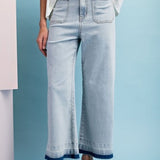 Mineral Wash Crop Denim Front Pocket Pant