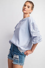 Light Periwinkle Eyelet Lace Back Long Sleeve