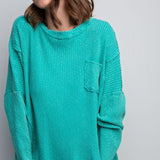 Atlantis Green Texture Rib Knit Dolman