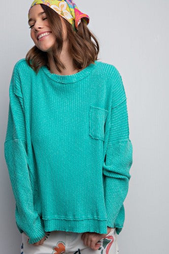 Atlantis Green Texture Rib Knit Dolman