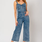 Denim Front Zip Crop Overall