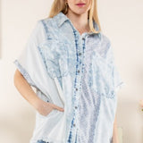 Washed Denim Mix Button Down Oversize Top