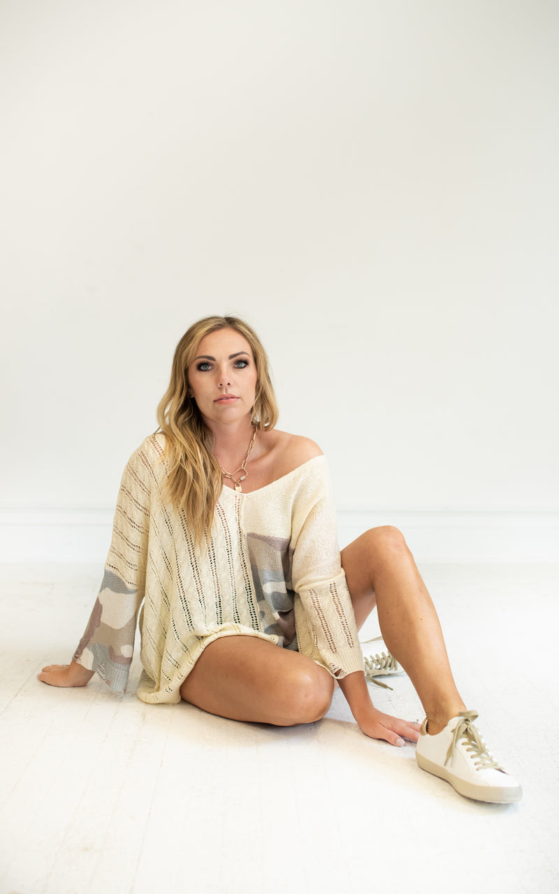 Camo Block Knit Sweater