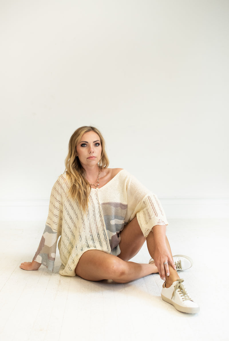 Camo Block Knit Sweater